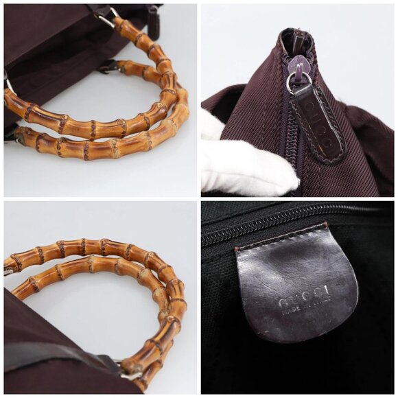 GUCCI Bamboo Hand Bag Nylon Brown Silver 002 2854 0412 5 Auth bs20650 - Picture 16 of 16